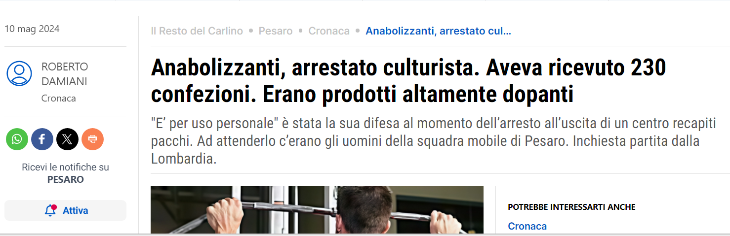 Spaccio di Anabolizzanti a Pesaro